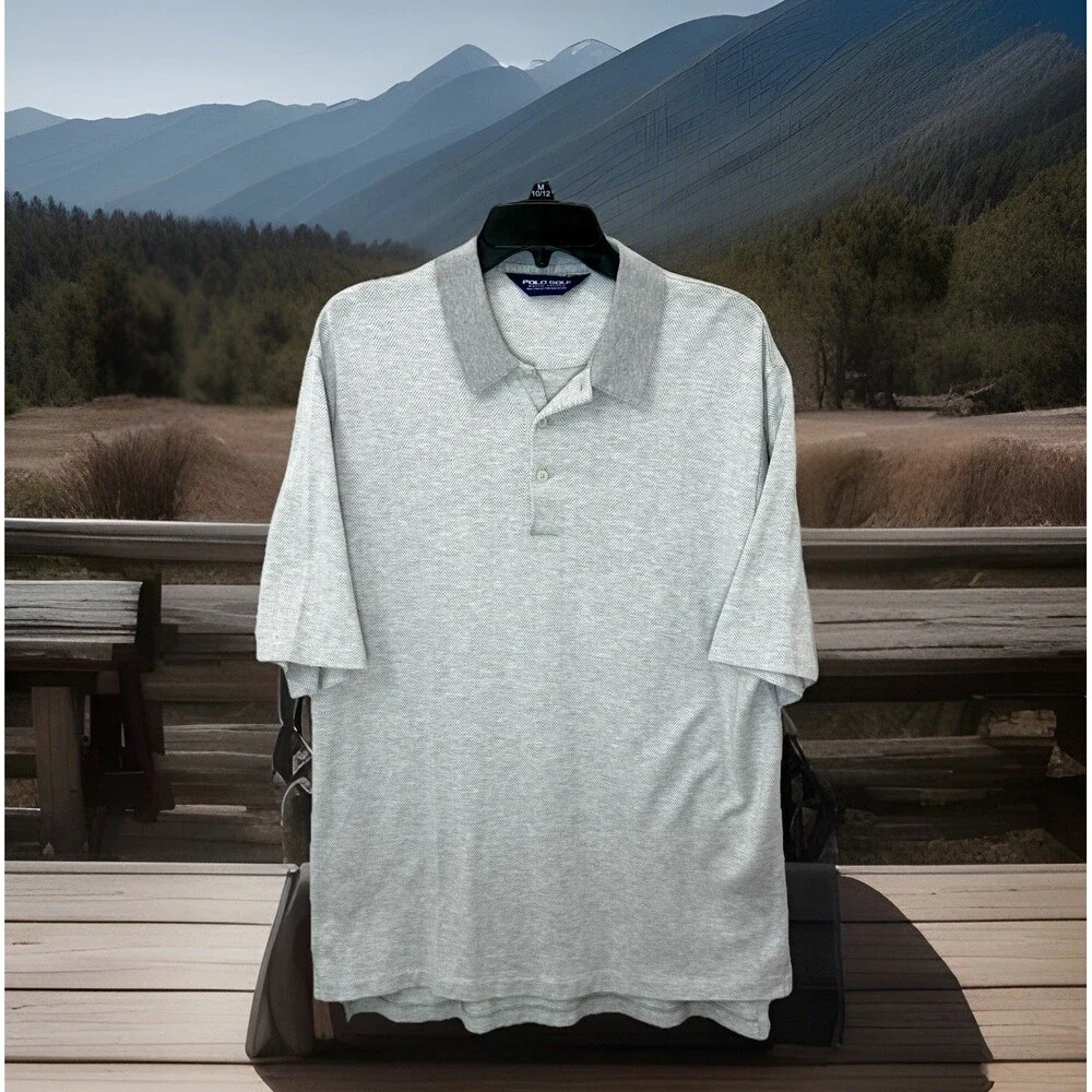 Polo Golf Ralph Lauren Pima Cotton Polo Shirt Men L Gray Herringbone Knit Luxury